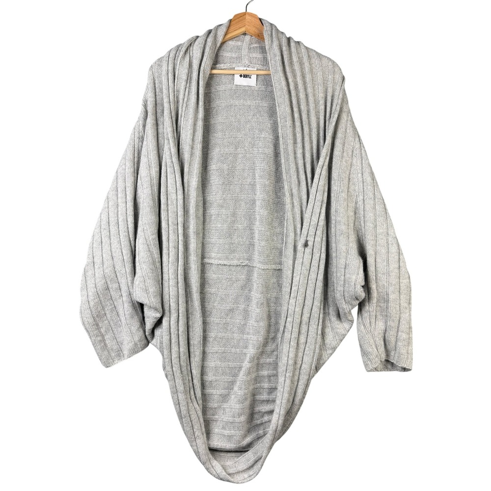 Beryll 100% Cashmere Grey Ribbed Knit Cocoon Cardigan Shawl Collar O/S NWT